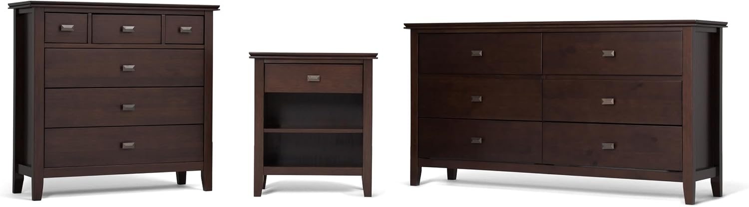 SIMPLIHOME Artisan Bedside Table - 24 inch Wide Solid Wood Nightstand Table in Russet Brown, Transitional Bedroom Side or End Table with 1 Drawer and Open Shelf Storage