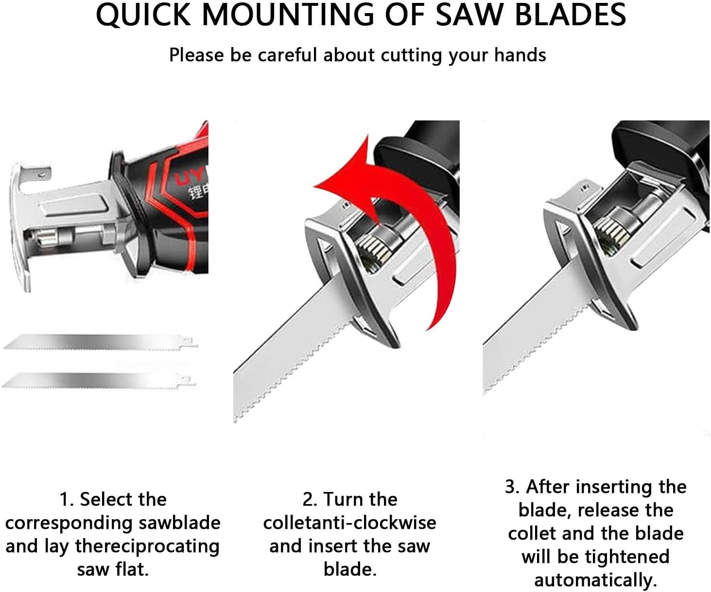 Electric Bone Saw with Battery, 0-3000rpm Stainless Steel Saw Blade, LED Lighting, Cordless Reciprocating Saw for Wood, Trees, Metal, PVC Pipe
