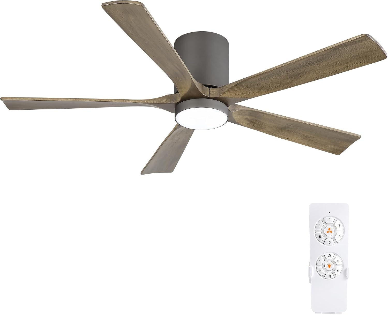 ELEHINSER 52 Inch Flush Mount Ceiling Fan with Lights, Low Profile Modern Ceiling Fan with Remote, Quiet DC Motor, 6-Speed, 3CCT,Timer, 5 Solid Wood Blades, Charcoal Grey