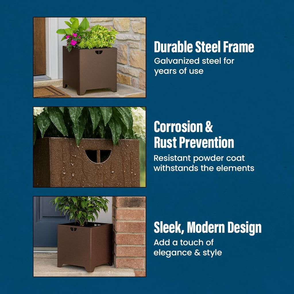 Tarter Cube Modern Planter for Outdoor Plants with Tools Included - 18.5 in. H x 17.5 in. L x 17.5 in. D - Large Raised Garden Bed Planter Box with Galvanized Steel - Lawn & Gardening Essentials
