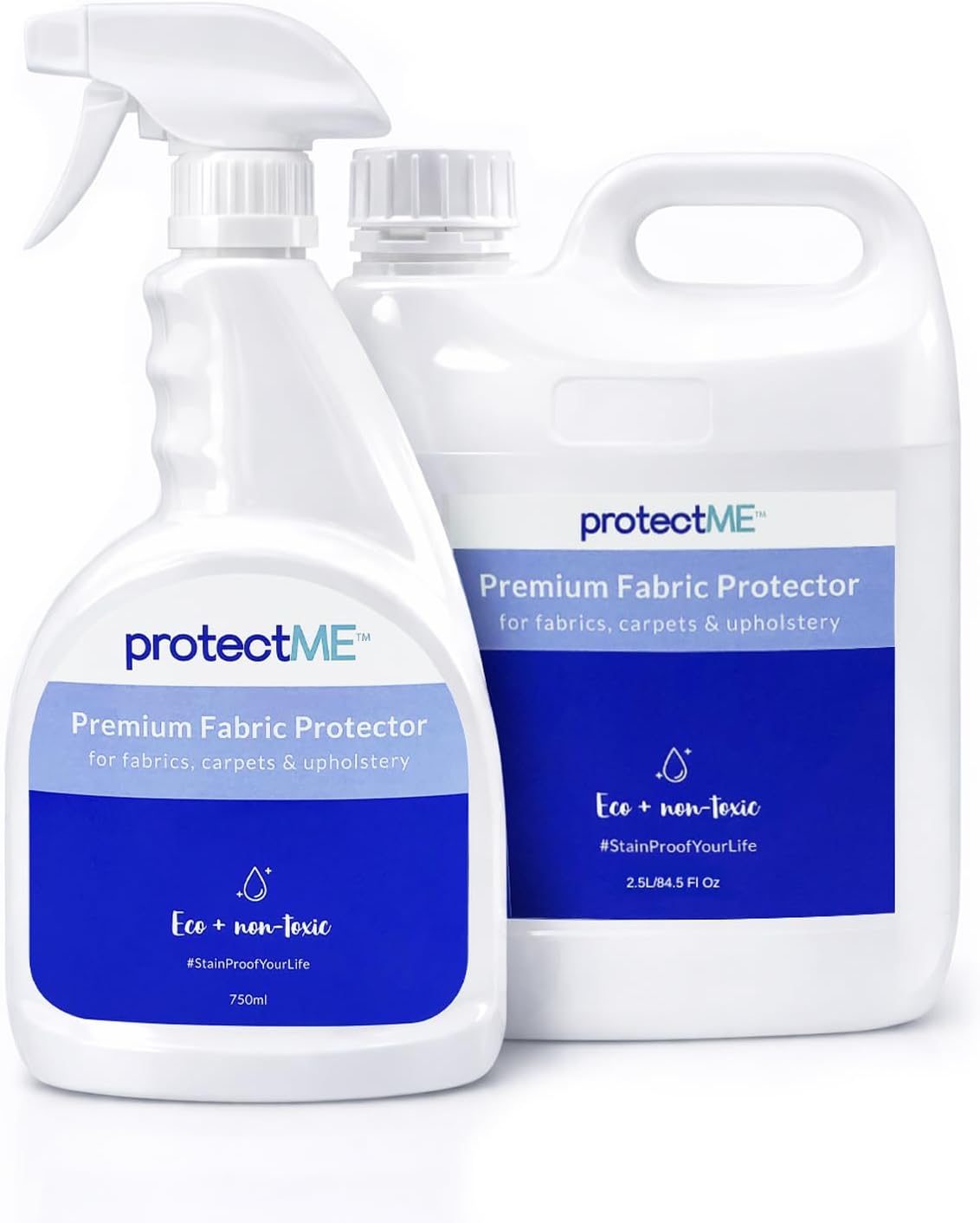 protectME Fabric Protector Spray Bundle - 25.4 oz + 84.5 oz - Non Toxic, Odorless Upholstery & Fabric Stain Guard for Couch, Carpet, Shoes, Sofa, Furniture - Water-Based & Long-Lasting Protection
