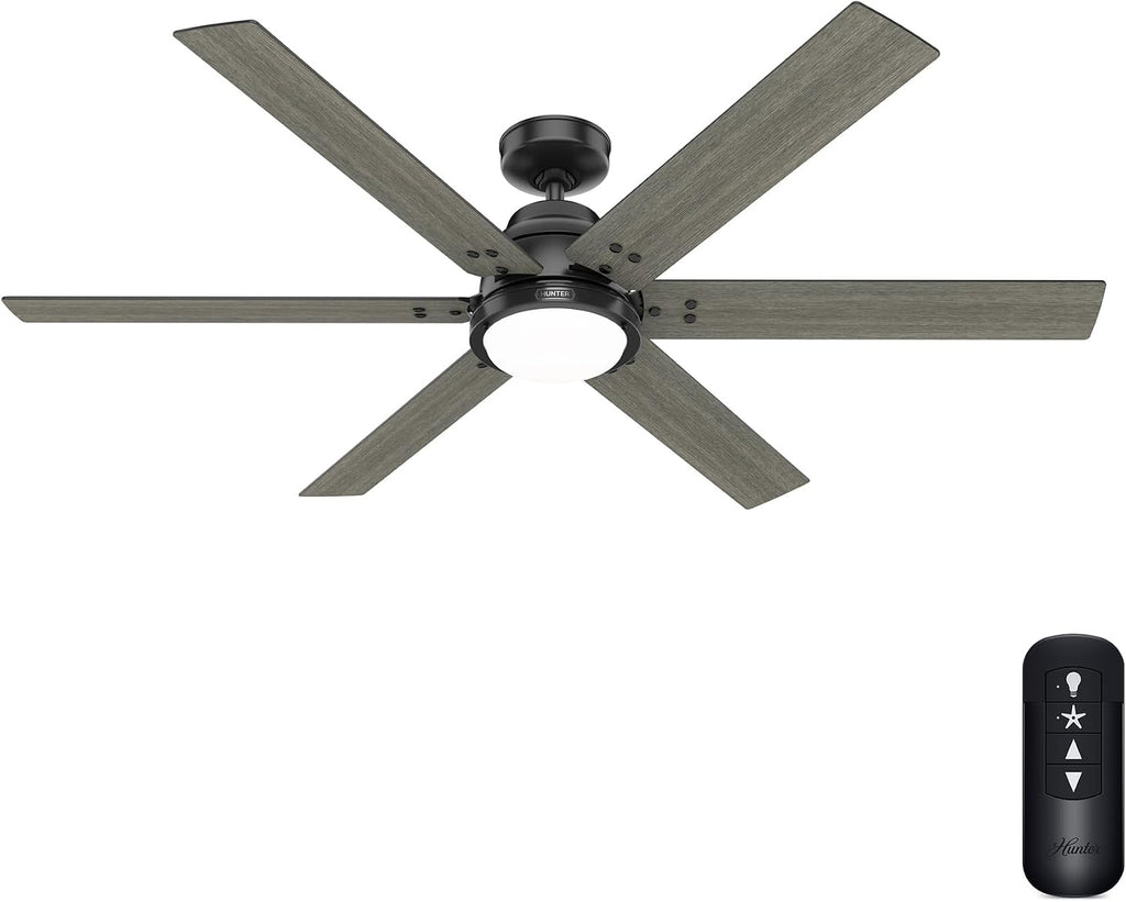 Hunter Fan Smart WiFi LED Ceiling Fan, 60 inch Matte Black Indoor Smart Ceiling Fan with Remote, App Control with Speed and Lighting, Compatible for smart home devices (Renewed)