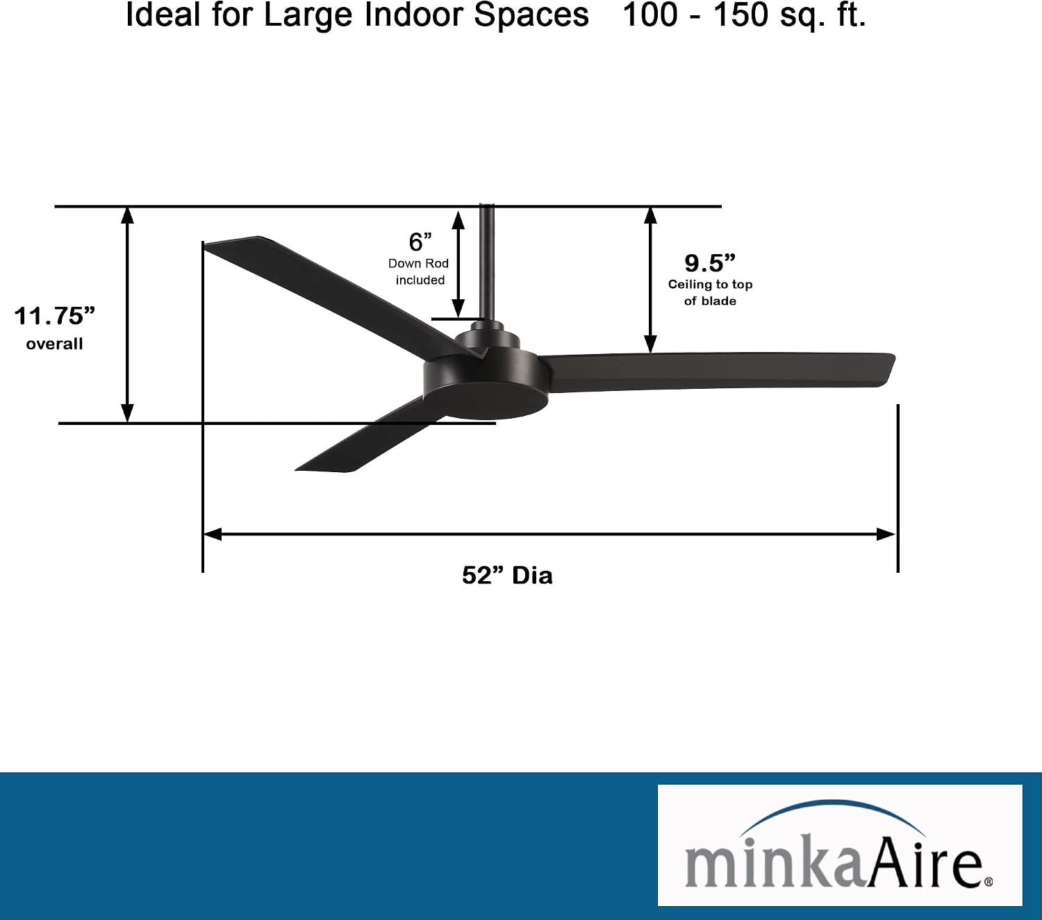 MINKA-AIRE F524-CL Roto 52 Inch Ceiling Fan 3 Blades with Additional 3.5' Downrod in Coal Finish
