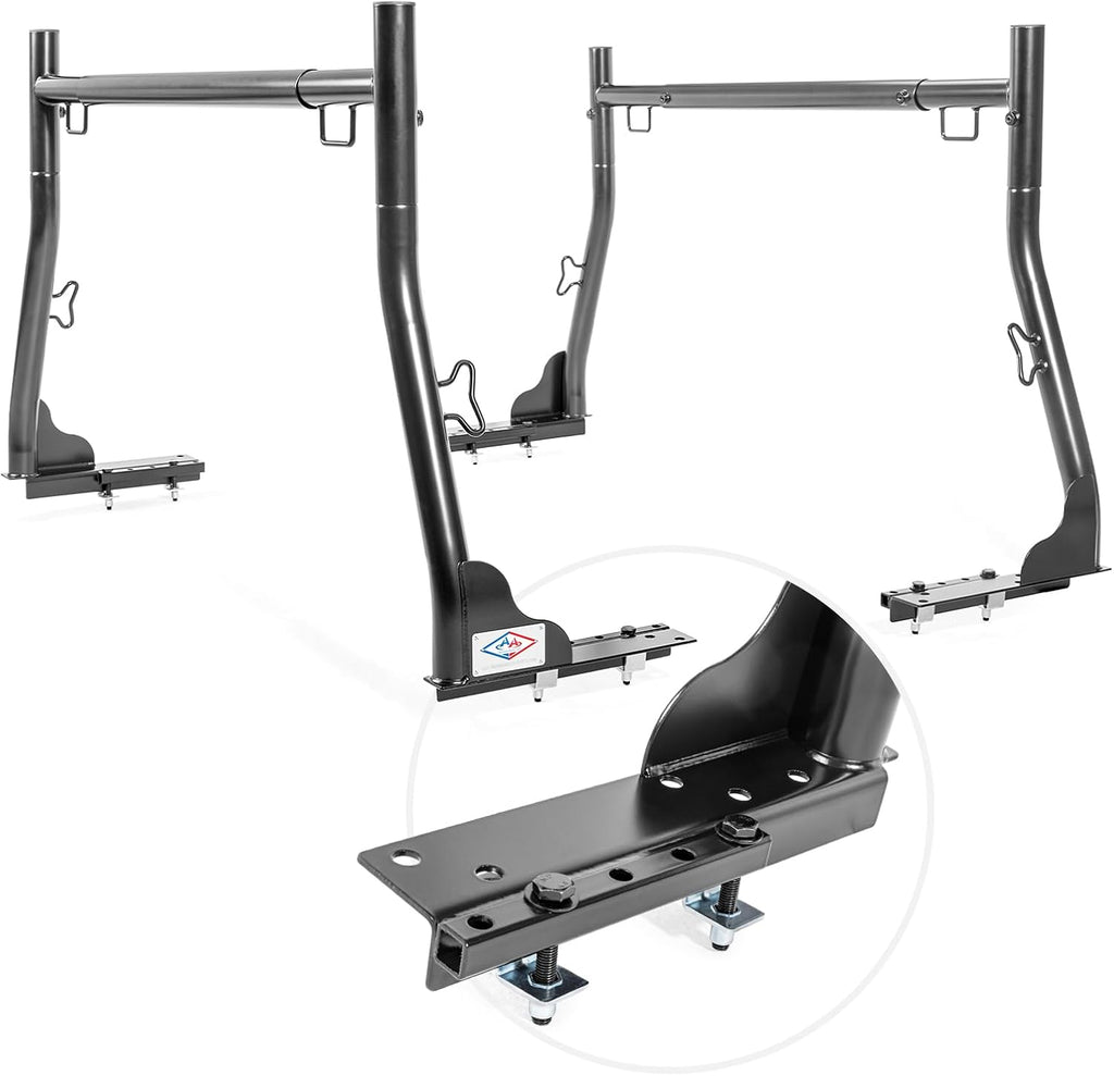Model X31-J Truck Ladder Rack 800Ibs Capacity with (8) Non-Drilling Z-Clamps Extendable Steel Pick-Up Truck Bed Ladder Rack Two-bar Set - Black