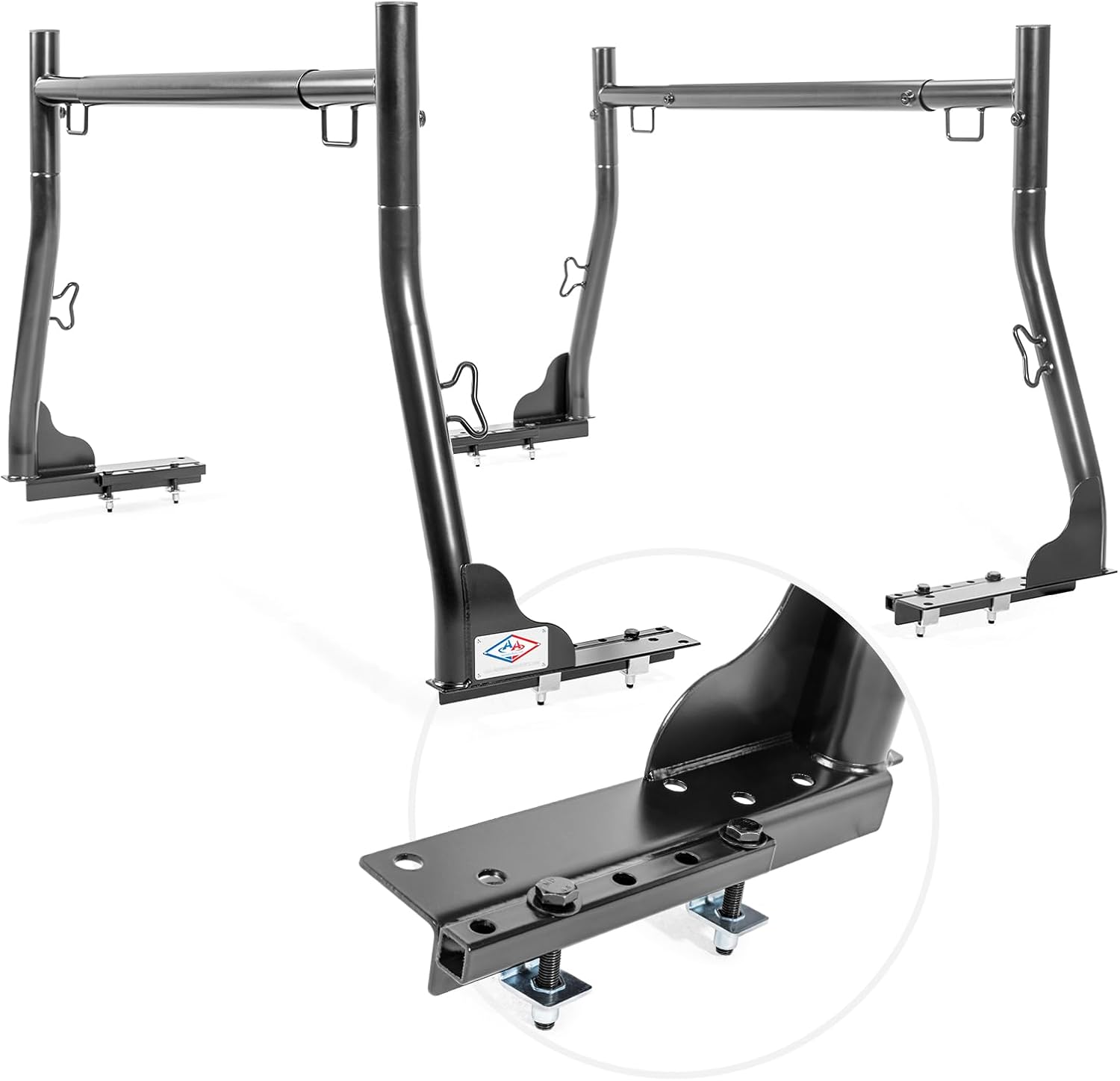 Model X31-J Truck Ladder Rack 800Ibs Capacity with (8) Non-Drilling Z-Clamps Extendable Steel Pick-Up Truck Bed Ladder Rack Two-bar Set - Black