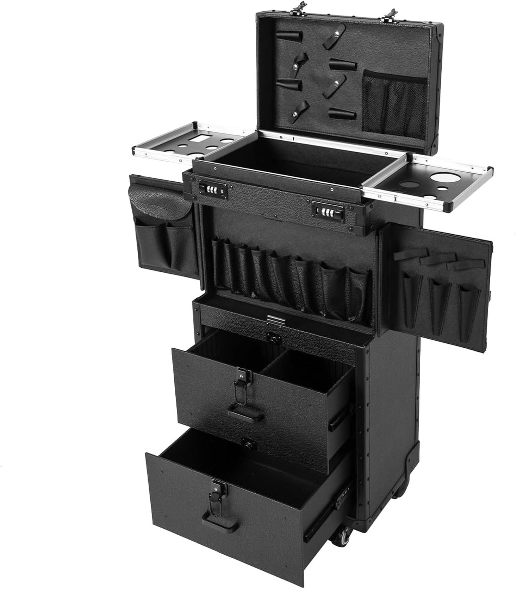 Beauty Salon Trolley Suitcase, Makeup Rolling Train Case, Professional Rolling Makeup Train Case, Hair Stylist Beauty Travel Organizer, Makeup Rolling Train Case Large Storage Cosmetic Trolley (Black)