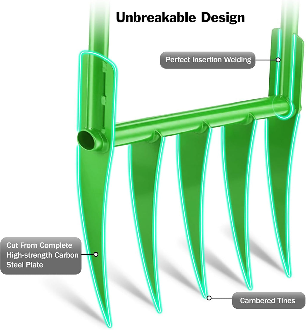 5 Tines All Steel Broadfork, 56' Broad Fork Garden Tool Heavy-Duty Digging Pitchfork, Non-Slip Grips & Detachable Design for Gardening, Farm Cultivation, and Soil Loosenin