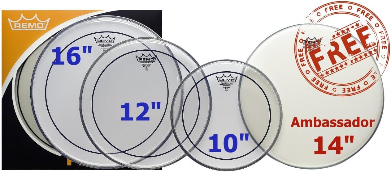Remo 4-Piece Clear Pinstripe Standard Pro Pack with Free 14 in. Coated Ambassador Snare Drum Head