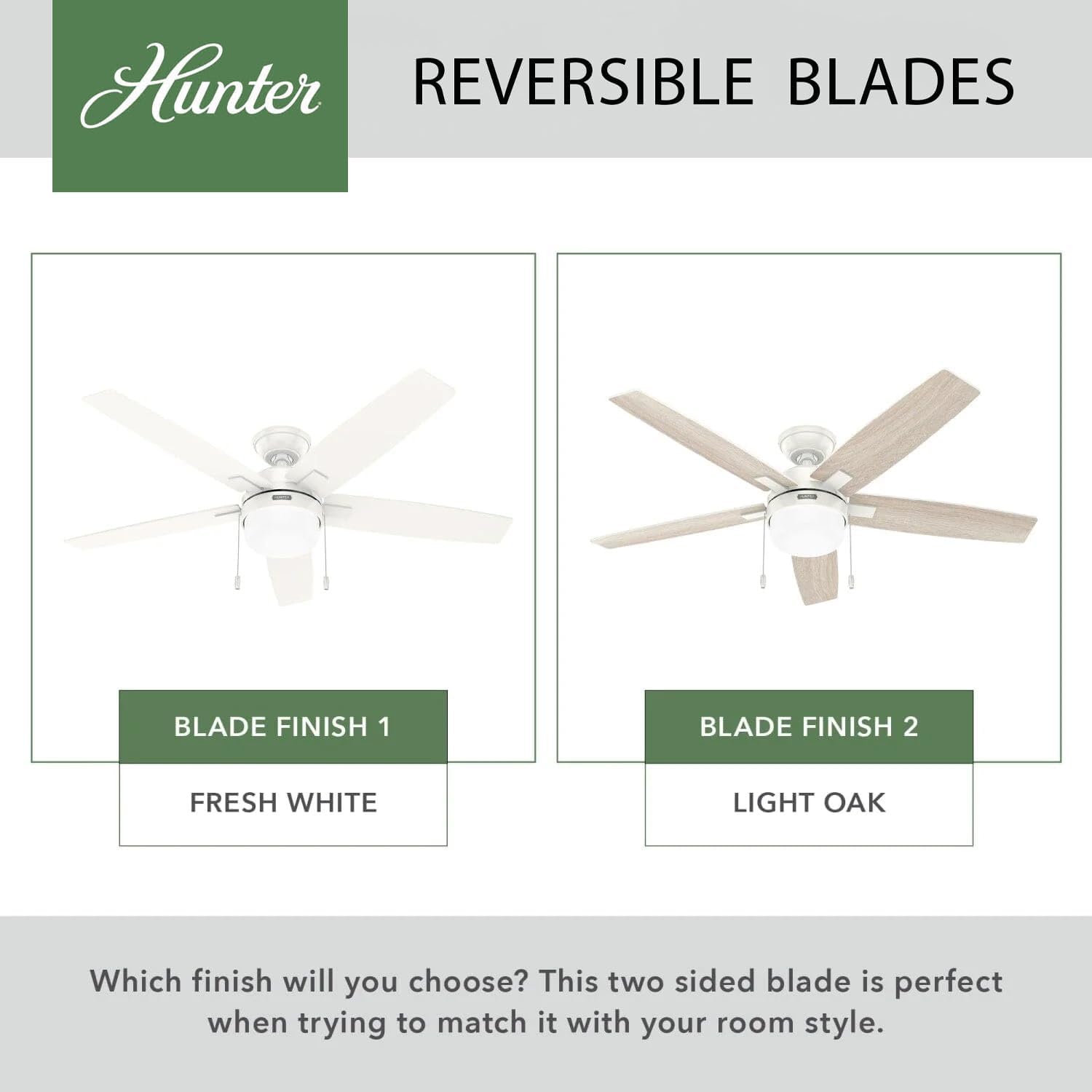 Hunter Fan 52 Inch Fresh White Indoor Ceiling fan with LED Light and Pull Chain for Bedroom, Living Room, Office, Basement, Kitchen, Dining Room (Renewed), CC5C27C73