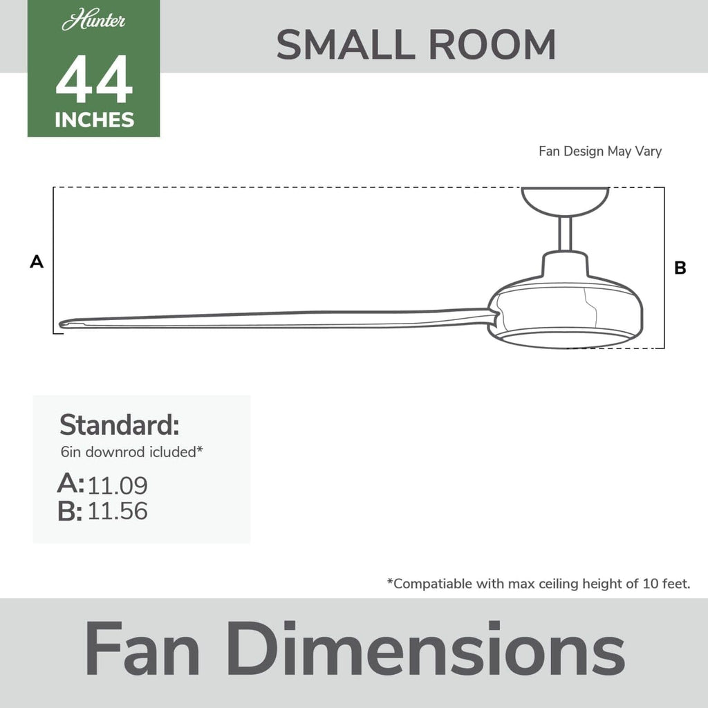 Hunter Fan Outdoor or Indoor Ceiling Fan, 44 in White Ceiling Fan with Light and Remote for Patios, Living Room, Bedroom, Porch, Garage, 3 Blades (Renewed)
