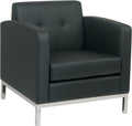 OSP Home Furnishings Wall Street Faux Leather Armchair with Box-Spring Cushion, Button Tufted Back, and Chrome Finish Base, Black
