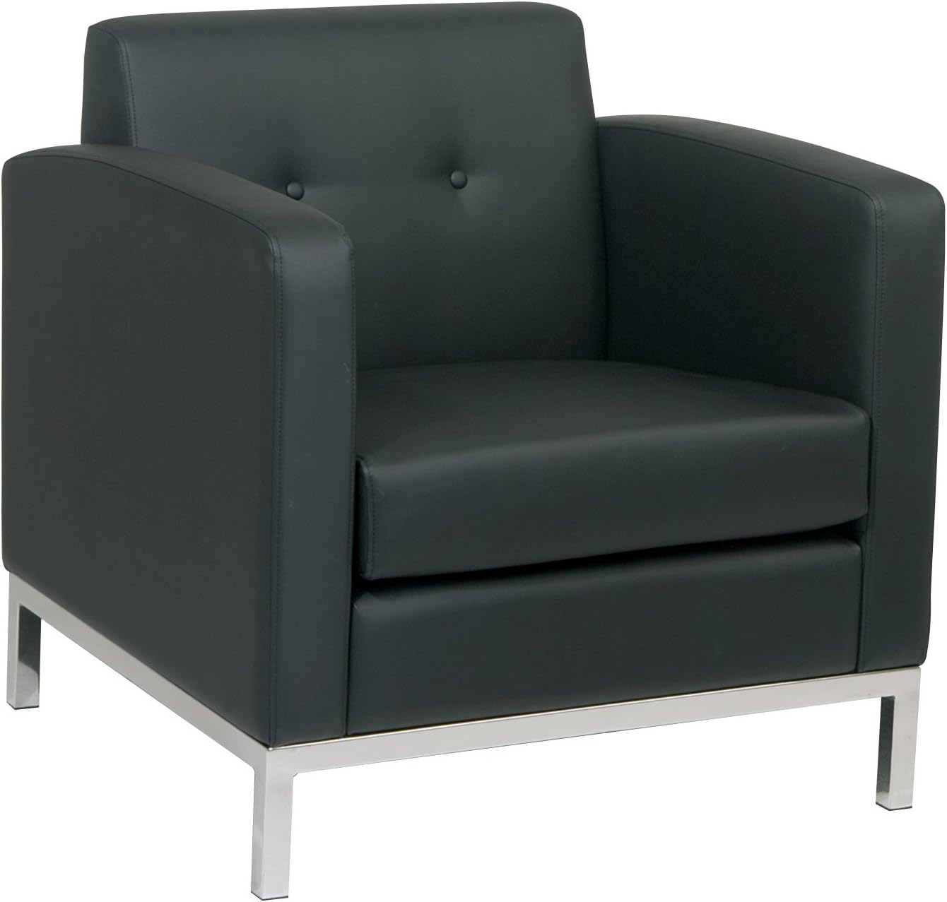 OSP Home Furnishings Wall Street Faux Leather Armchair with Box-Spring Cushion, Button Tufted Back, and Chrome Finish Base, Black