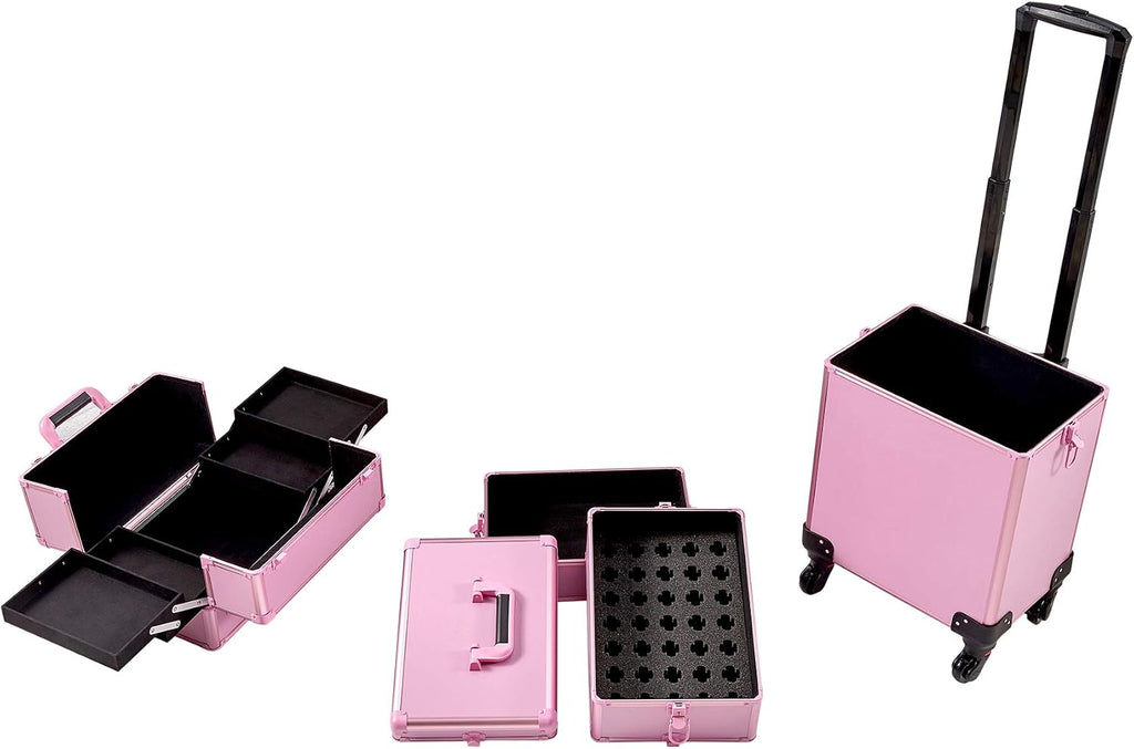 Train Case Rolling 5-in-1 with nail polish holder Portable Makeup Professional Cosmetic Organizer Makeup Traveling case Trolley Cart Trunk