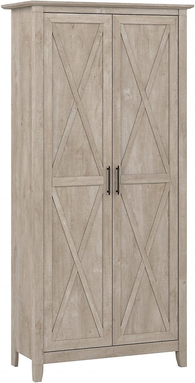 Bush Home Key West Tall Storage Cabinet with Doors in Washed Gray