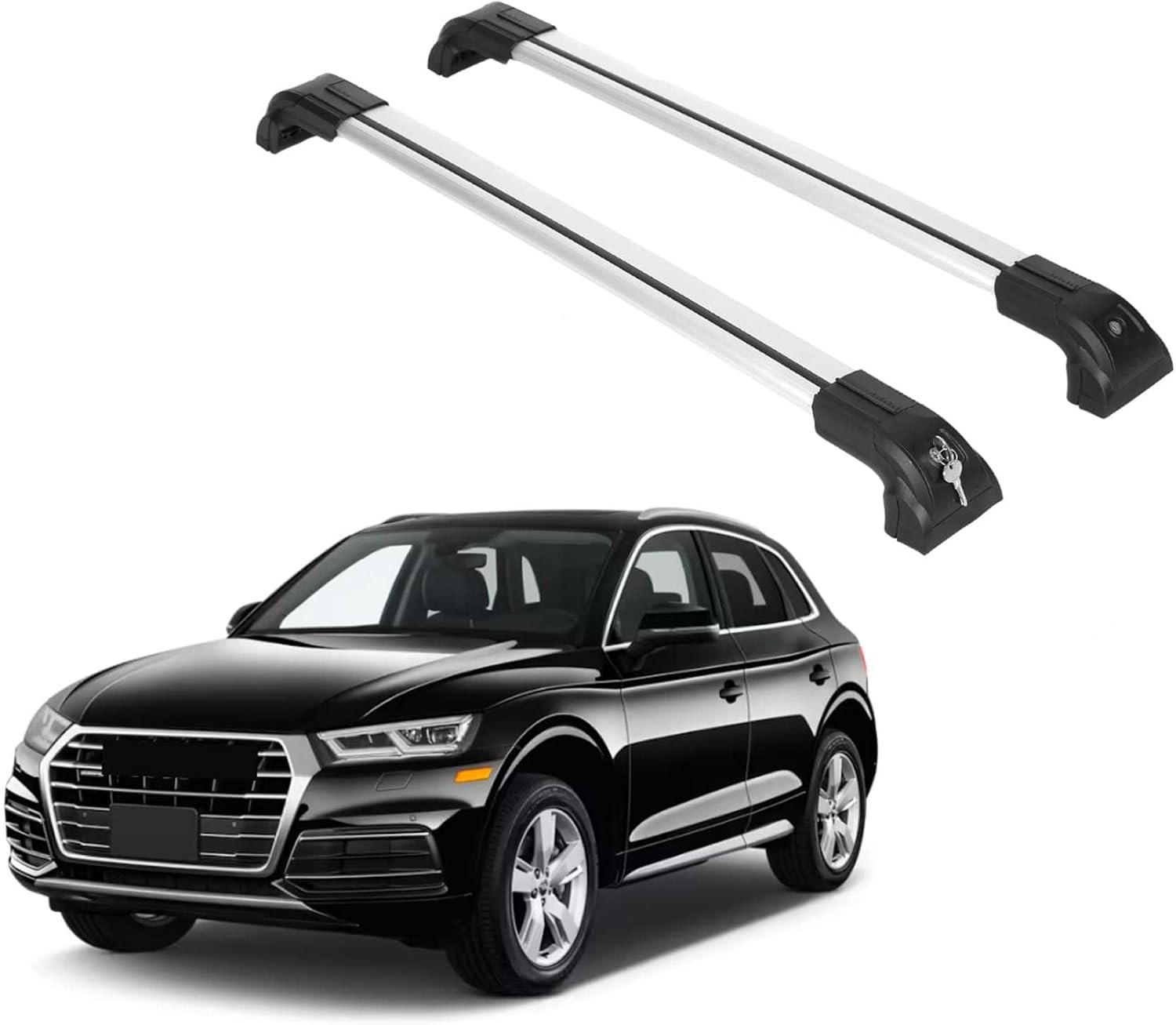 ERKUL Heavy Duty 220lbs Roof Rack Cross Bars for Audi Q5 2018-2026 | Solid Metal Mounts | Aluminum Crossbars with Anti Theft Lock for Rooftop - Compatible with Flush Rails - Silver