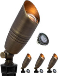 MALORY Brass Landscape Spotlights 4-Pack with Bulb Kit(S02), Low Voltage 12V AC/DC LED Outdoor Spot Uplights for House and Tree,PVC Ground Stake and Wire Connector Included, 5W 2700K Warm White