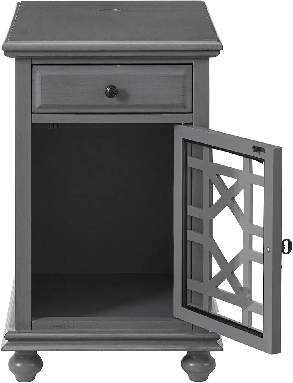 Martin Svensson Home Elegant Chairside End Table with Power — 24″W x 16″D x 25″H, Gray — Transitional Painted Accent Table with Flip-Top USB Charging, Drawer & Cabinet Storage