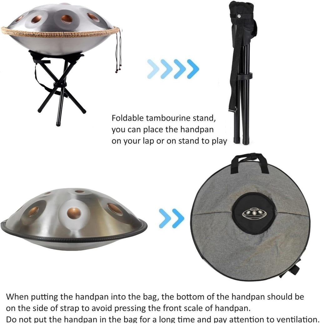 440HZ Steel Drum in 22Inch D Minor 12 Notes Hand Pan Drum Percussion Musical instrument with Soft Hand Pan Bag (12 Notes Gold-Eye Handpan)