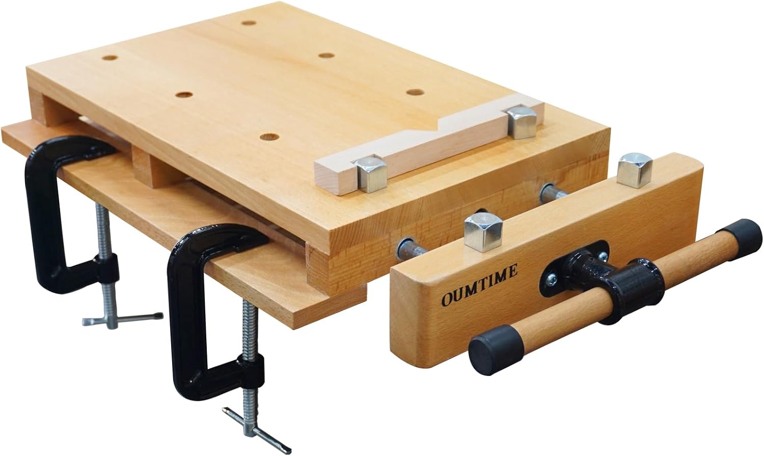 Portable Workbench,The Bench Vise is Made of Hard Beech.Woodworking Vise Contains Wood Clamp, 4 Bench Dogs and 2 Clips,Wood Workbench top Workbench Vice Tools is Suitable for Garage Studios
