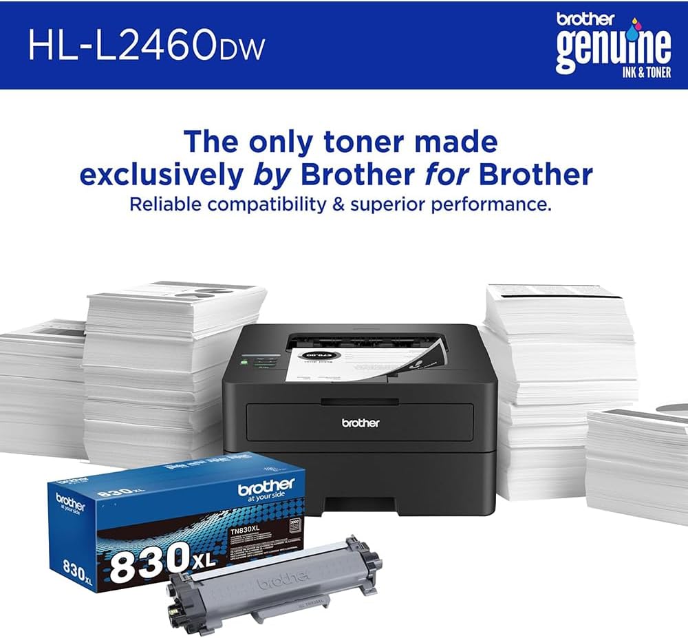 Brother HLL2460DW SOHO Laser Printer Bundle with 26 Month Protection Plan, Printer Essentials Digital Download, 6FT HDMI 2.0 Cable & 6FT USB Type‑A to Type‑B Cable
