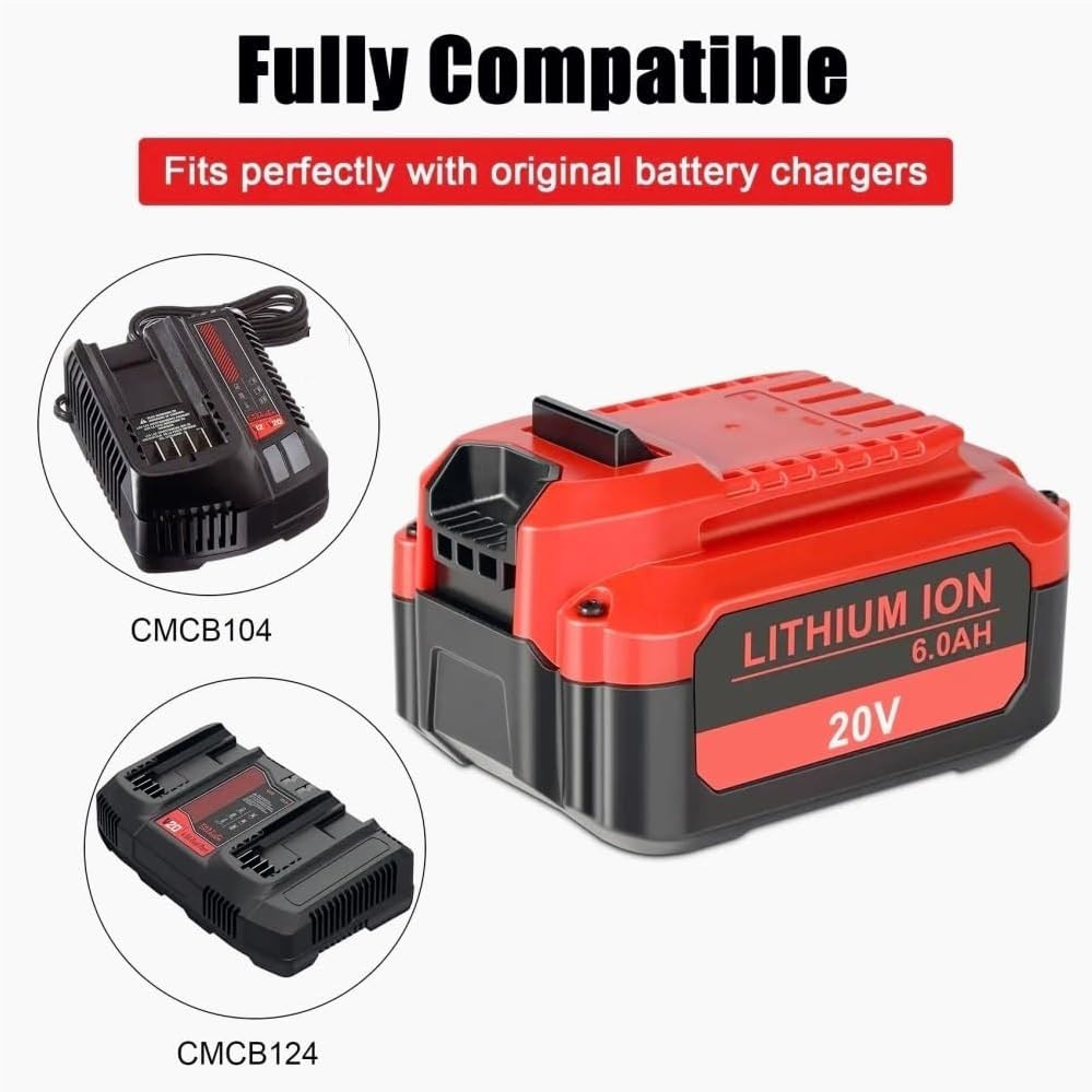 V20 Replacement Lithium-Ion Battery Compatible With Craftsman CMCB202 CMCB204 CMCB206 CMCB209 Cordless Power Impact Drill Reciprocating Saw Tool Packs(6Ah 2pcs)