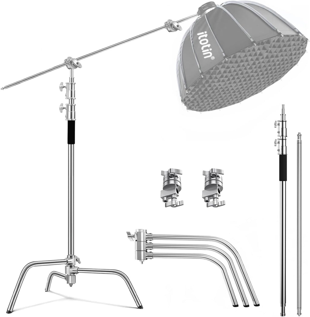 C Stand with Boom Arm Heavy Duty Photography C Light Stands Kit, Max Height 10.5ft/320cm, with 4.2ft/128cm Holding Arm, for Photography Studio, Reflector, Umbrella, Softbox
