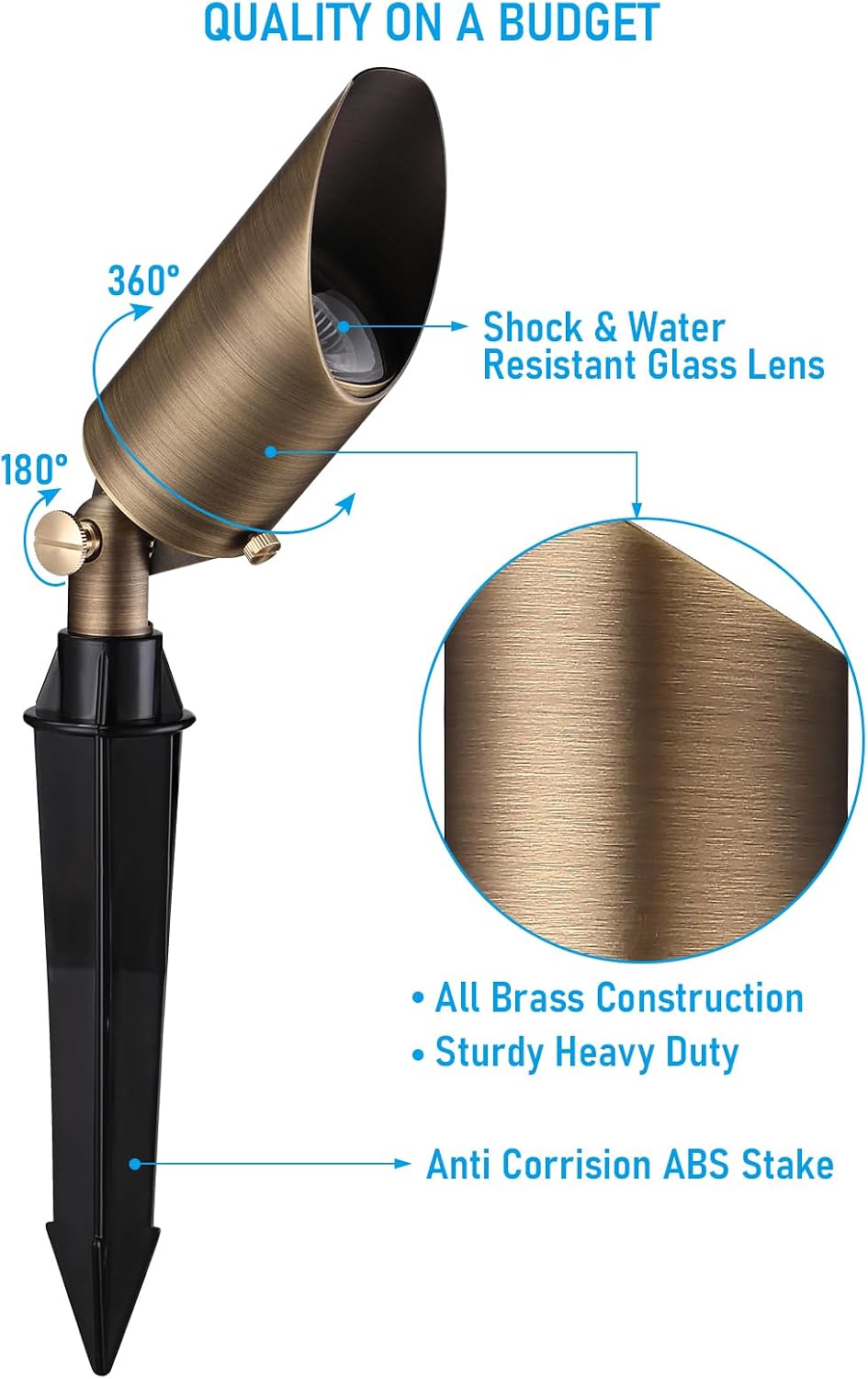 LEONLITE Adjustable Solid Cast Brass Landscape Spotlights, Low Voltage Landscape Light, 12V Directional Uplights for Tree, Work with MR16 Bulb, (Not Included), IP65, 7.17' Tall, Bronze, Pack of 4