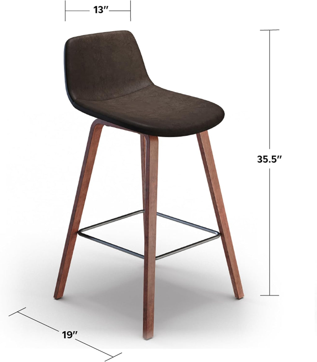 SIMPLIHOME Addy Mid Century Modern 26 Inch Counter Stool (Set of 2) in Distressed Brown Vegan Faux Leather, For the Dining Room and Kitchen