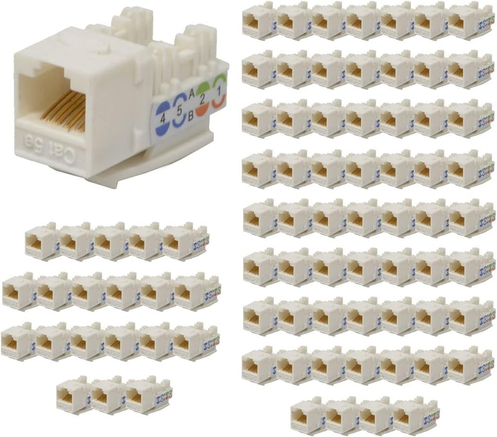 LOGICO Best 100 Pack Cat5e Keystone Ethernet Network Jack Punch Down 45 Degree White 110 8P8C RJ45