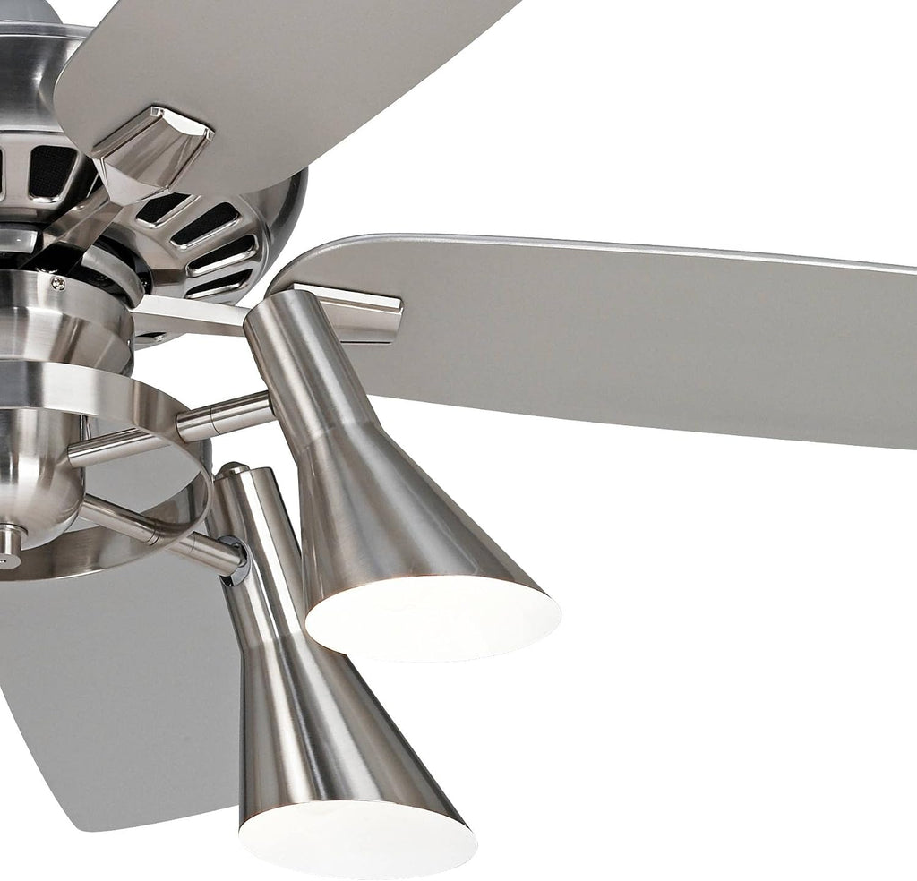 Casa Vieja 52' Journey Modern Industrial Indoor Ceiling Fan with Light Kit LED Dimmable Remote Control Brushed Nickel Blade 5-Light for House Bedroom Living Room Home Kitchen Dining Office