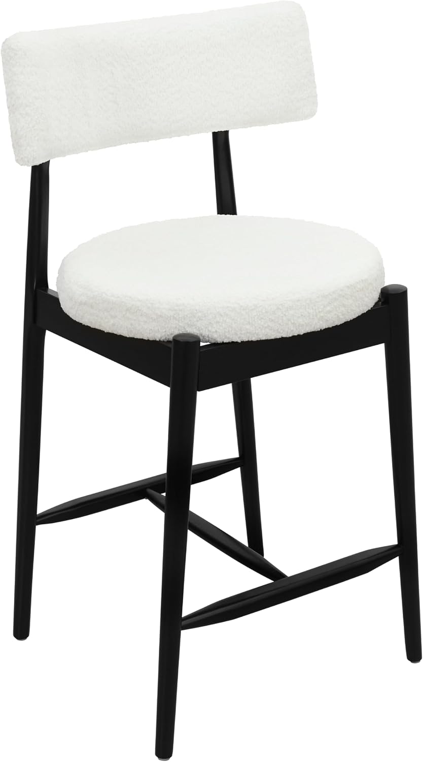 Christopher Knight Home Ebany 25.50' H Barstools Set of 2, Upholstered Counter Stool, Comfy Backrest Kitchen Stool, Rubberwood Frame Stool Chair, Bistro Chair for Kitchen Dining Room, Beige+Black