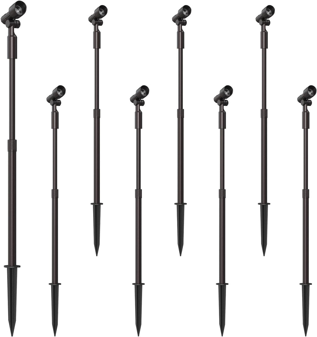 Low Voltage Spotlights 8PK Landscape Lighting LED 2700K Warm White 4W 66 Lumens Outdoor Lights Aluminum Housing Telescopic Post with Connector for Garden Yard Black Finish