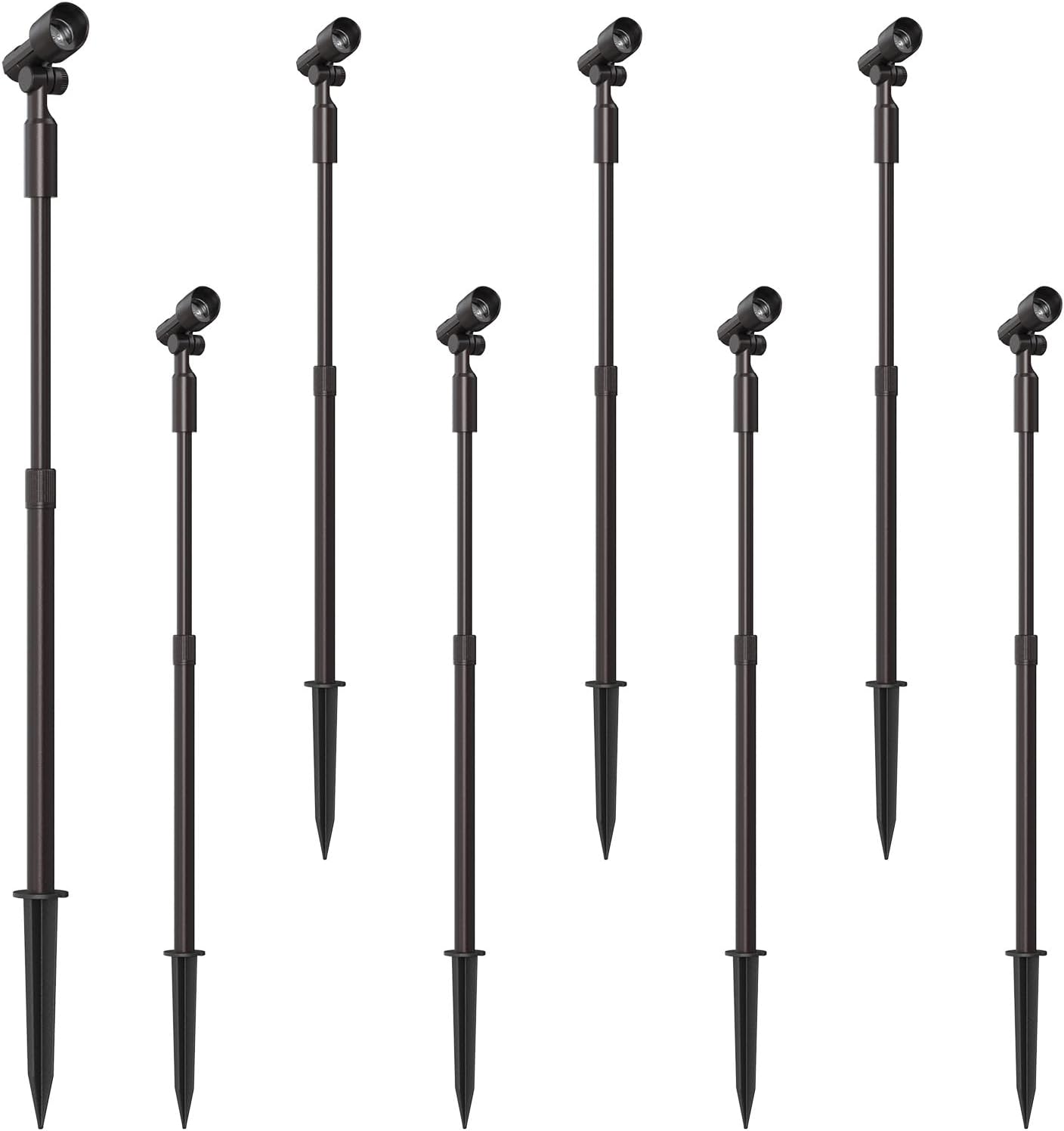Low Voltage Spotlights 8PK Landscape Lighting LED 2700K Warm White 4W 66 Lumens Outdoor Lights Aluminum Housing Telescopic Post with Connector for Garden Yard Black Finish