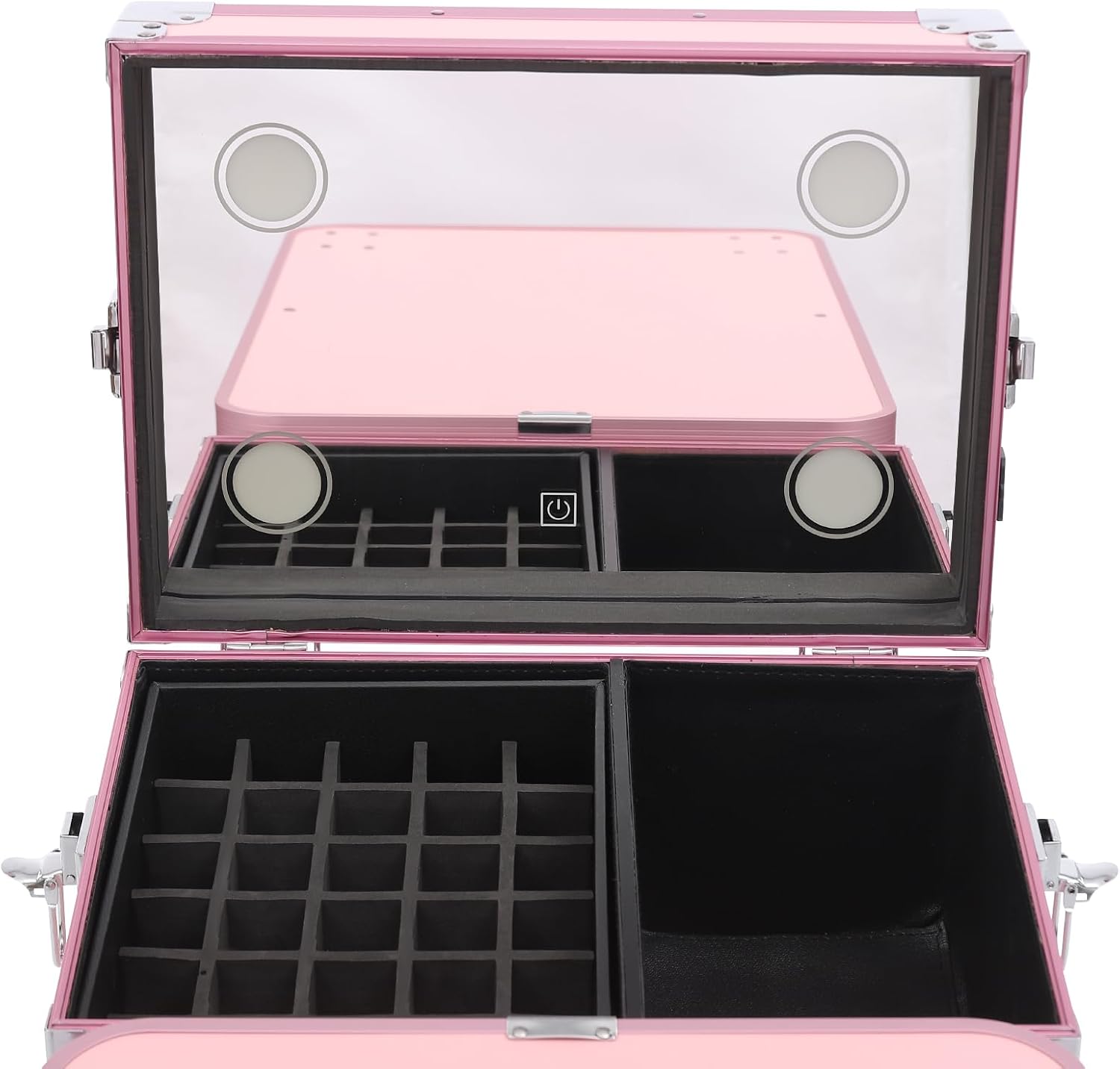 Makeup Train Case With 4 Universal Wheels,Portablel Makeup Suitcase With Drawers,Unfold Table And Makeup Mirror,Rolling Cosmetic Storage Organizer For Artist,Hairstylist,Etc (Pink)