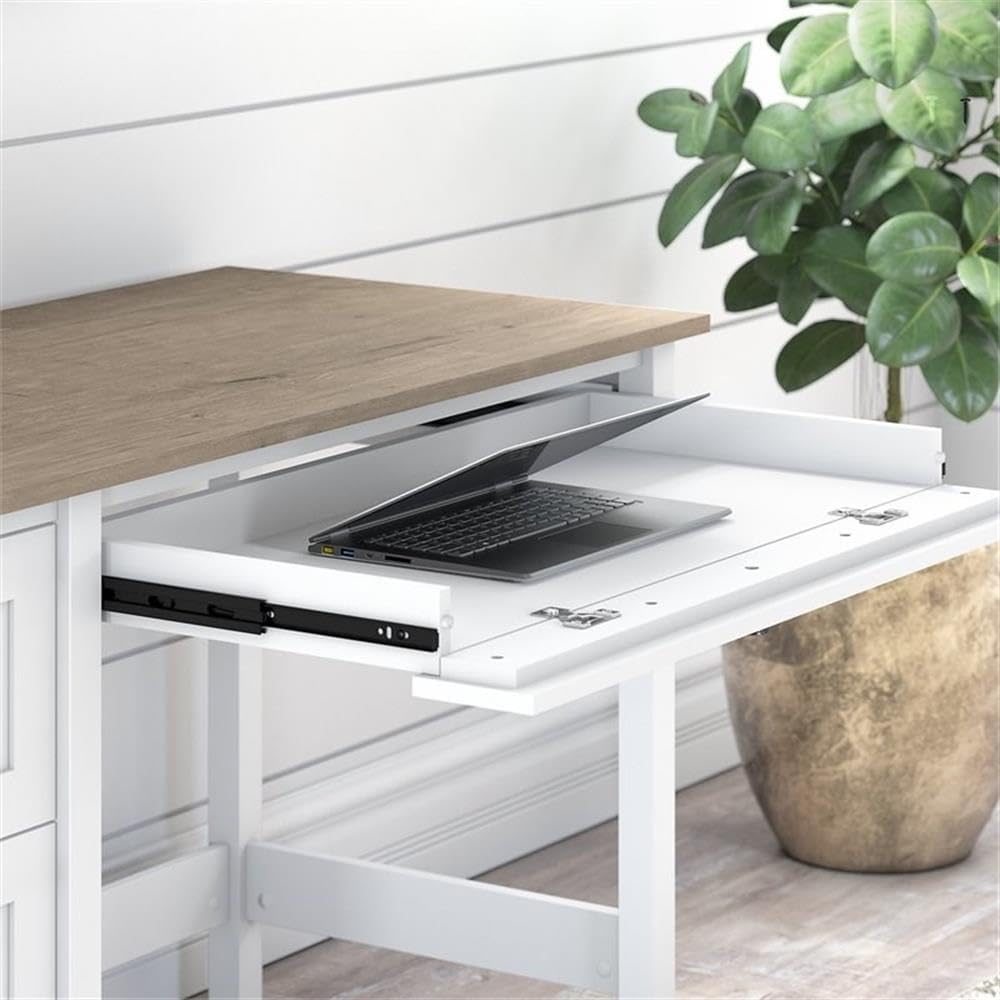 Bush Furniture Mayfield 54W Computer Desk with Drawers in Pure White and Shiplap Gray| Table and Storage for Home Office Workspace