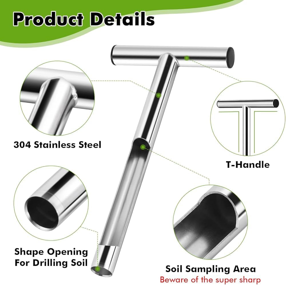 Soil Sampler Probe Kit - 21' T-Style Handle Soil Testing Tool for Accurate Plant Care, Garden, Lawn & Farm Soil Sampling - Essential Gardening Equipment