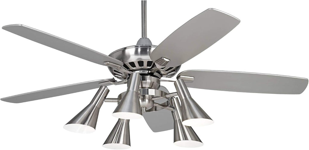 Casa Vieja 52' Journey Modern Industrial Indoor Ceiling Fan with Light Kit LED Dimmable Remote Control Brushed Nickel Blade 5-Light for House Bedroom Living Room Home Kitchen Dining Office