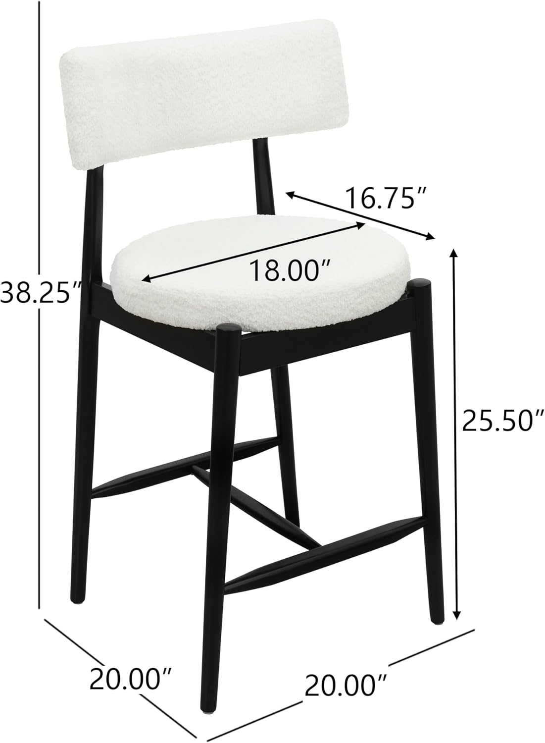 Christopher Knight Home Ebany 25.50' H Barstools Set of 2, Upholstered Counter Stool, Comfy Backrest Kitchen Stool, Rubberwood Frame Stool Chair, Bistro Chair for Kitchen Dining Room, Beige+Black