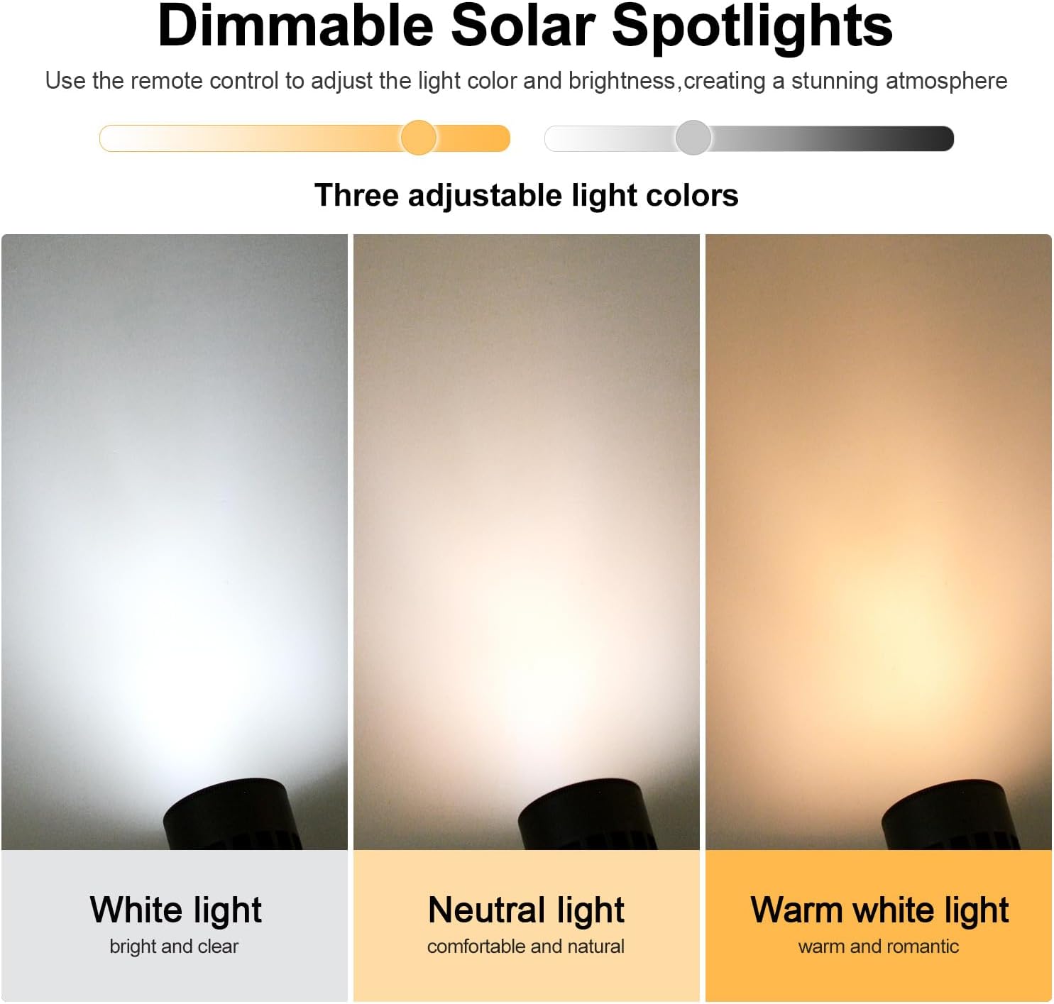 Solar-powered landscape spotlight, ultra-bright solar light for outdoor use, IP67 waterproof, remote control with 3 light colors and adjustable brightness, suitable for gardens and courtyards 2-Pack