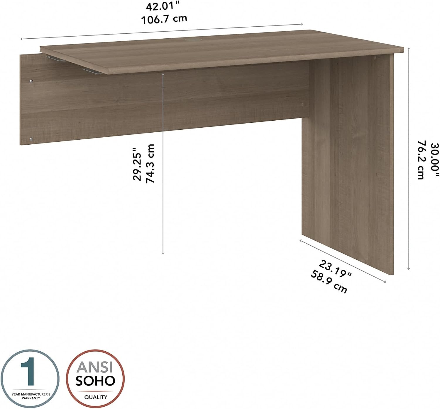 Bush Home Cabot 42W Shell Desk Return in Ash Gray