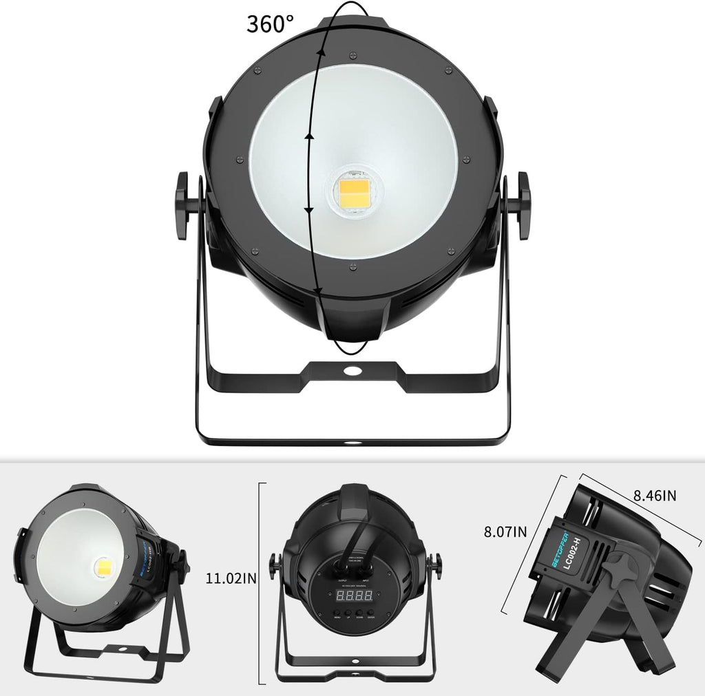 BETOPPER Stage Spotlight with/Barn Door, 200W COB Stage Light, Warm & Cold White LED DMX Light, Master-Slave Spot Light Strobe Lighting, Fresnel Lights for Church Wedding Theater Photo Studio(1 Pack)