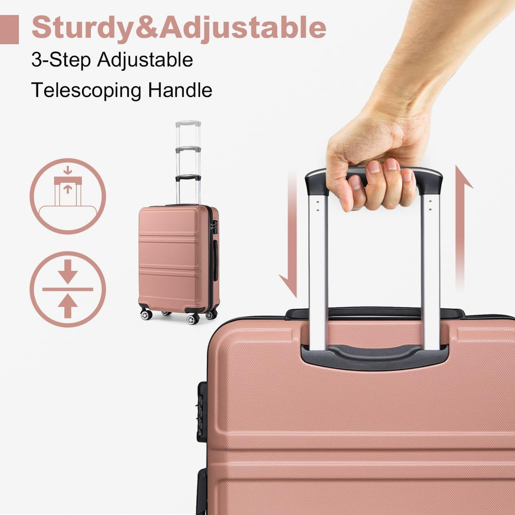 Kono 4 Piece Luggage Sets Expandable(only 28') with Spinner Wheels TSA Lock Lightweight PC+ABS Hardside Travel Rolling Suitcases 20in 24in 28in Carry on and 12in Mini Cosmetic Case Nude/Rose Pink