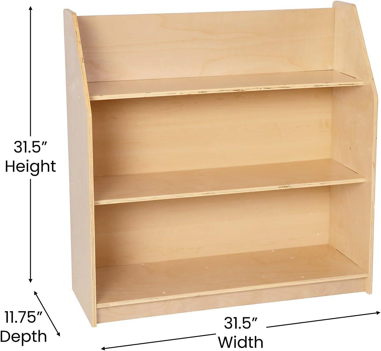 Flash Furniture Hercules 3 Shelf Commercial Book Case with Safe, Kid Friendly Curved Edges - 31.5' H Natural Wooden Bookshelf - Daycare, Classroom, Playroom Storage