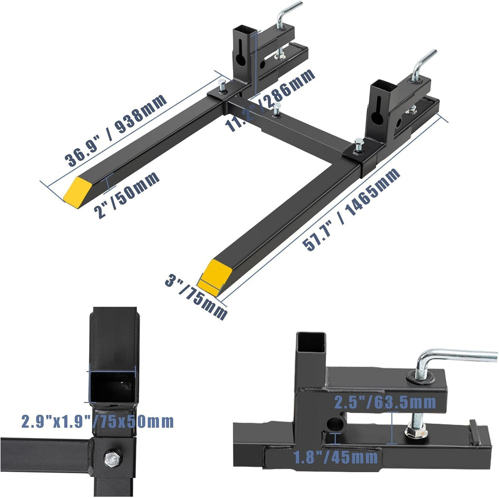 60' 2000LB Pallet Forks with Adjustable Stabilizer Bar, 17' to 33' W and 3/8' Tractor Bucket Hooks, Heavy Duty Front Loader Forks for Skid Steer, Clamp On Tractor Bucket Forks,Loader Bucket