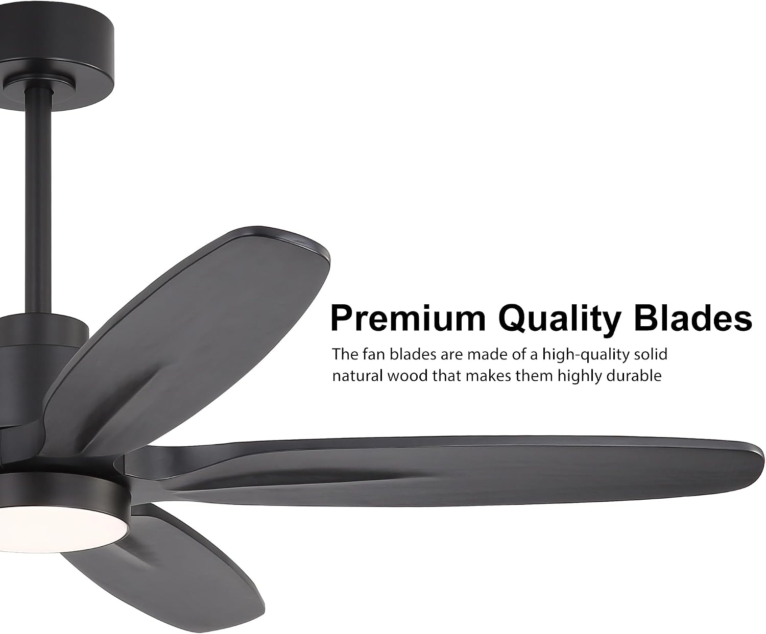 WINGBO 54' Ceiling Fan with Light - 5 Carved Solid Wood Blades, 6-Speed Reversible DC Motor, Dimmable, 3CCT, Noiseless Remote Control Ceiling Fans with Lights for Bedroom Living Room, Matte Black