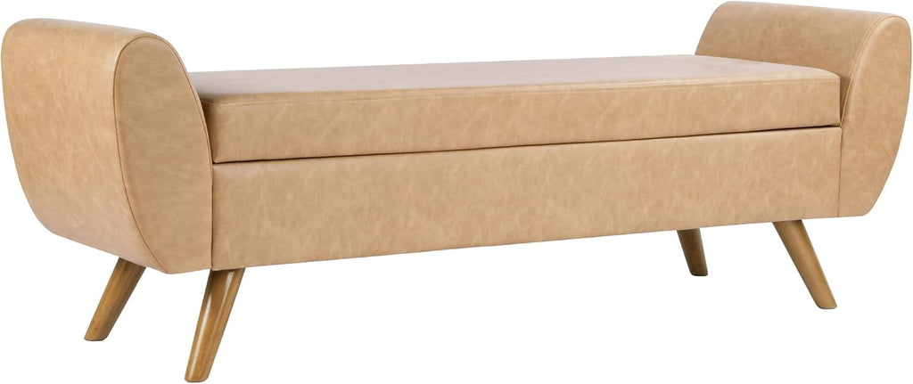 HomePop 60' Modern Storage Bench with Wood Legs - Sand Faux Leather