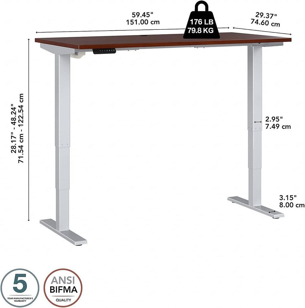 Bush Business Furniture 60-inch Electric Height Adjustable Standing Desk, Ergonomic Sit-Stand Computer Table for Home and Professional Office, Move 40 Series, Hansen Cherry with Metallic Gray Base