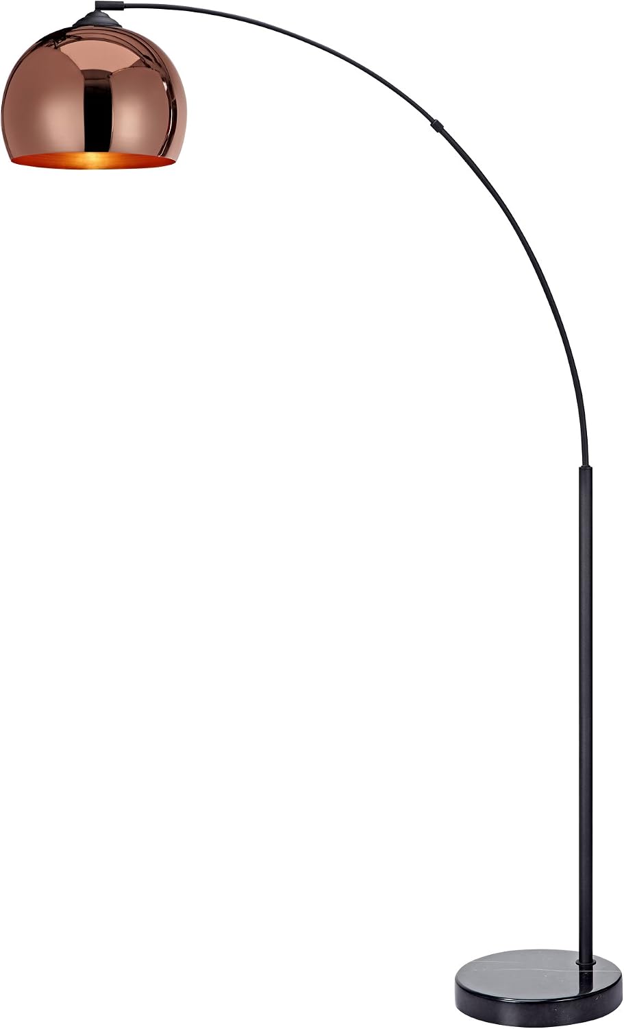 Teamson Home Arquer 66.93' Arc Floor Lamp for Living Rooms, Home Offices, Dining Rooms, Bedrooms with Faux Black Marble Base and Rose Gold Bell Shade