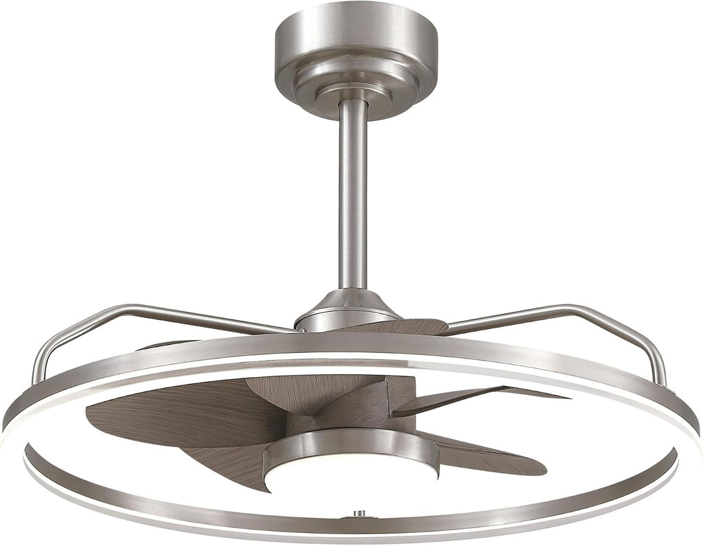 24 Inch Low Profile Ceiling Fans with Lights and Remote, 6-Speed Reversible Motor Flush Mount Modern Fandelier Ceiling Fan, App and Remote Control Dimmable LED Fan Light for Bedroom, Living Room