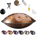 Handpan Drums for Adults Steel Handpan D Minor Kurd 22 Inches 9/10/12 Notes 440hz 432hz Harmonic Percussion Instrument for Sound Healing, Personal Meditation, Yoga(Gold,440HZ/10Note)